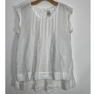Lands End 100% Linen Top - Size 6 - Classic Linen Blouse w/ Hi-Lo Hem